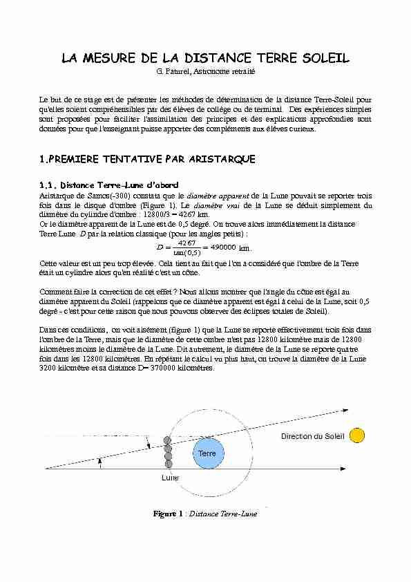 [PDF] LA MESURE DE LA DISTANCE TERRE SOLEIL - Le site du CRAL