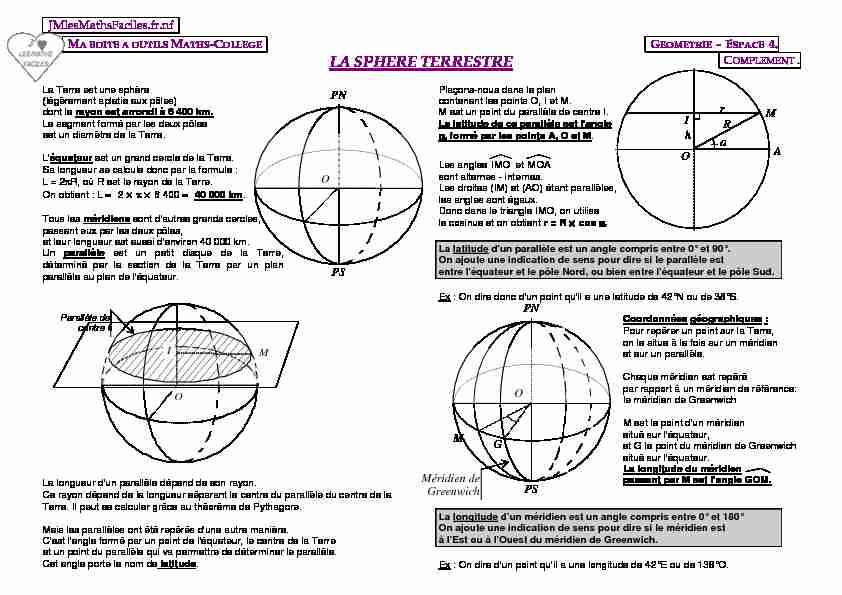 Sphere Terrestre - J M les Maths Faciles