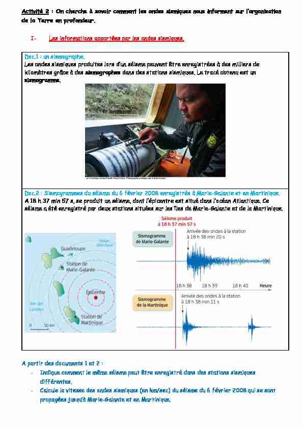 Activité 2 : On cherche à savoir comment les ondes sismiques nous