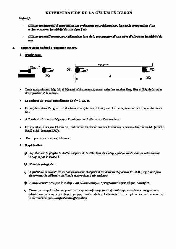 [PDF] DÉTERMINATION DE LA CÉLÉRITÉ DU SON Clap !! M0 M1 M2 d