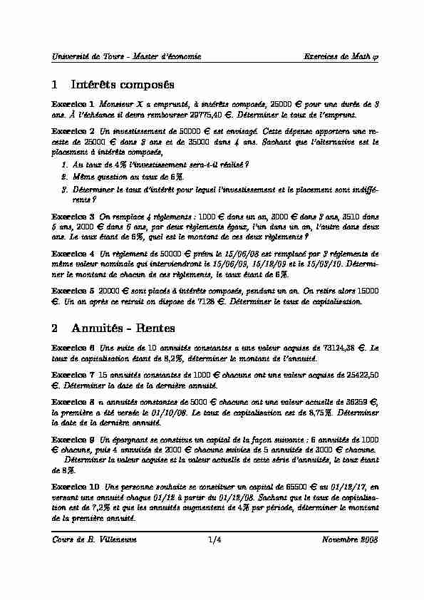 [PDF] 1 Intérêts composés 2 Annuités - Rentes - Paris School of Economics