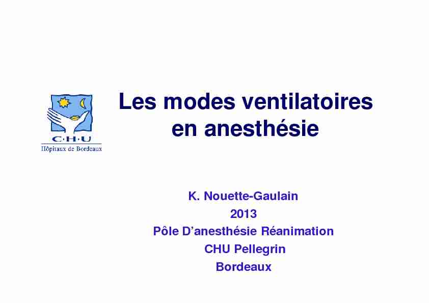 Les modes ventilatoires en anesthésie