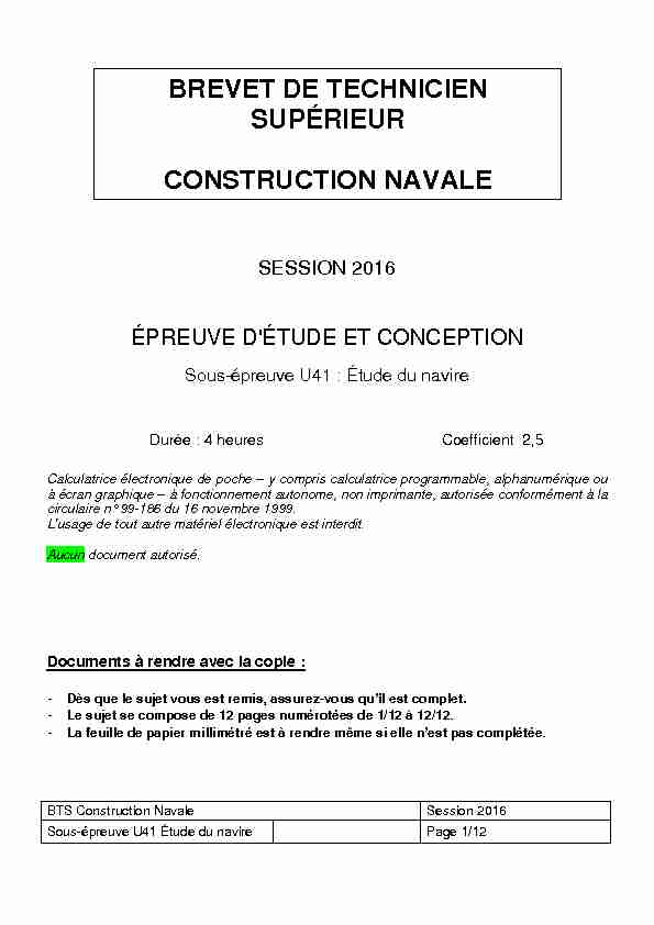 BREVET DE TECHNICIEN SUPÉRIEUR CONSTRUCTION NAVALE