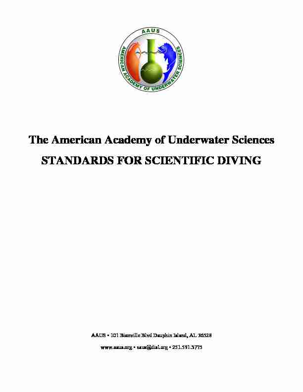 The American Academy of Underwater Sciences STANDARDS FOR
