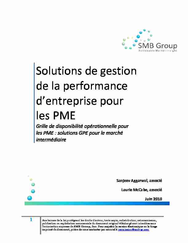 Solutions de gestion de la performance d entreprise - SMB Group