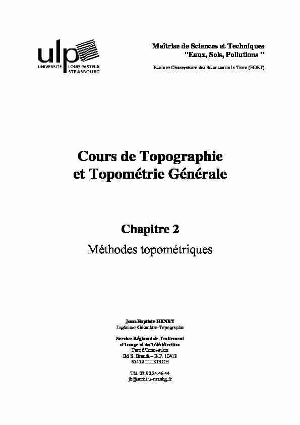 Cours de Topographie et Topométrie Générale. Chapitre 2