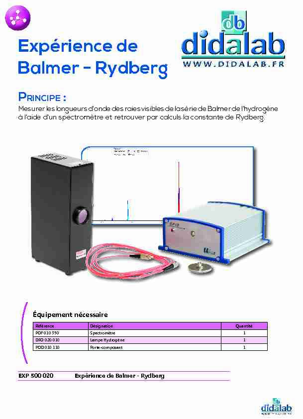 [PDF] Expérience de Balmer - Rydberg - DIDALAB