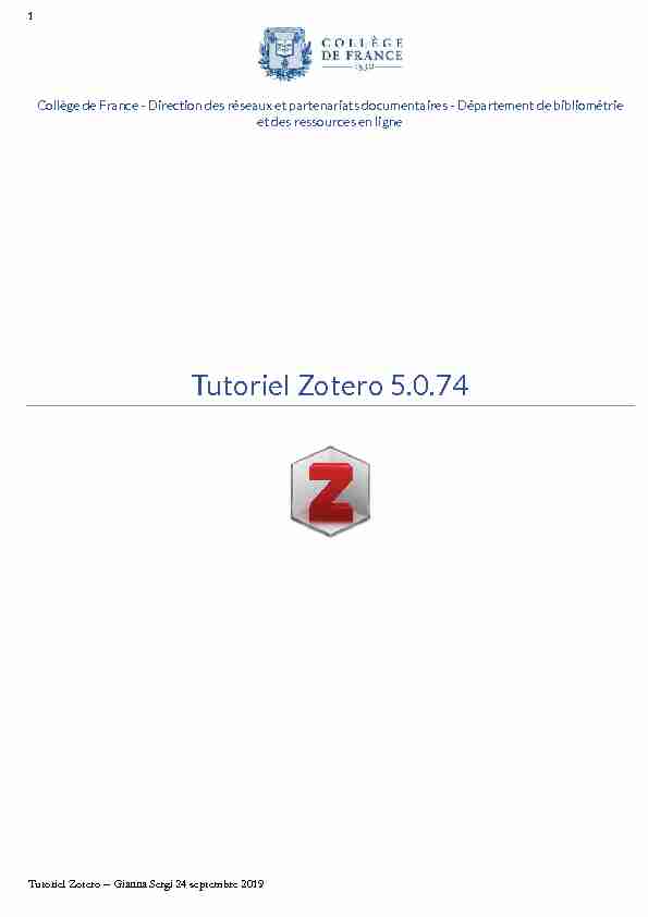 Tutoriel Zotero 5.0.74