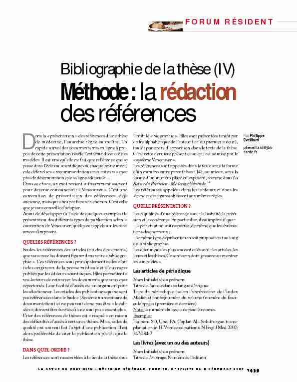 Bibliographie de la thèse (IV) - Méthode:la rédaction des références