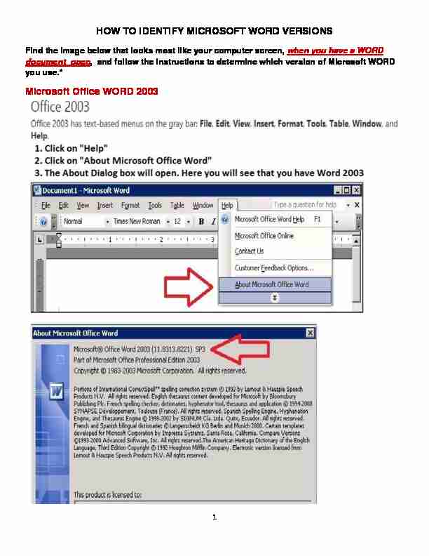 HOW TO IDENTIFY MICROSOFT WORD VERSIONS Microsoft Office