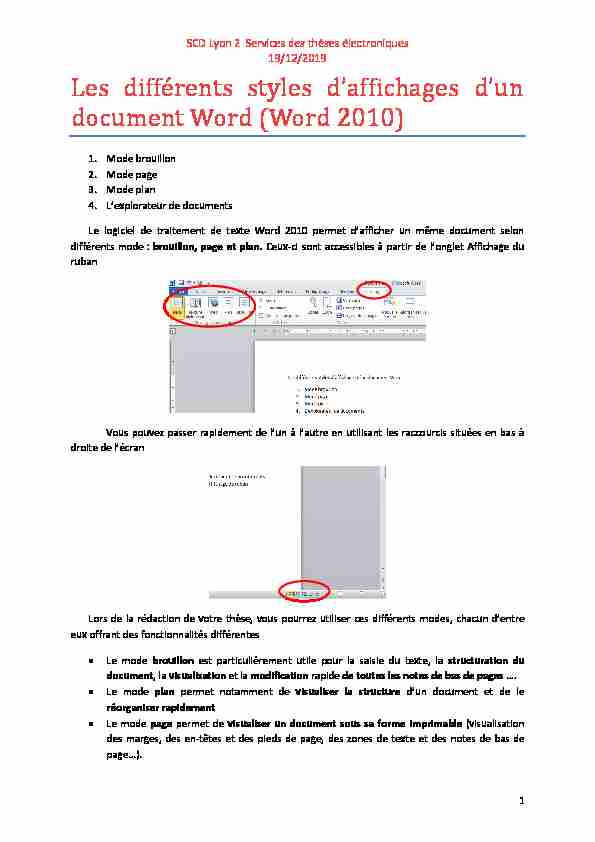 Les différents styles daffichages dun document Word (Word 2010)