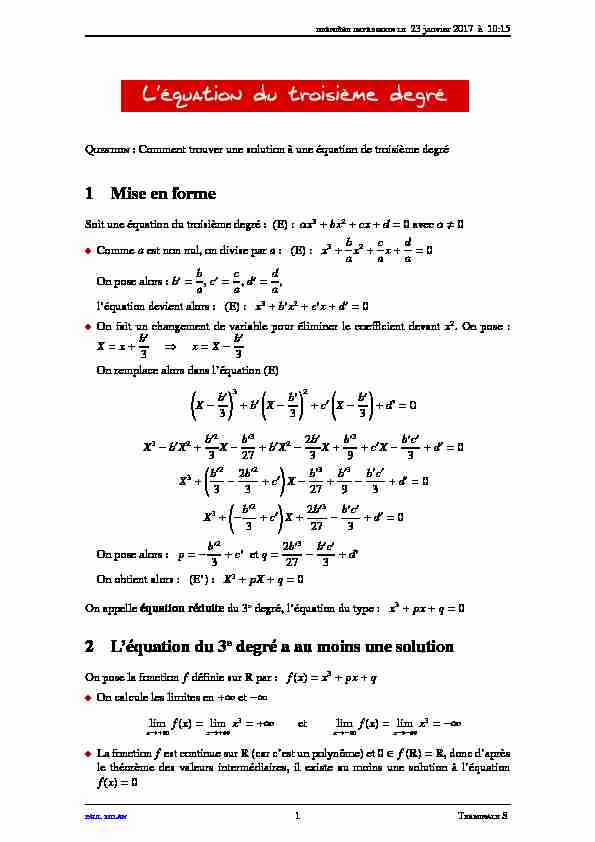 Léquation du troisième degré - Lycée dAdultes