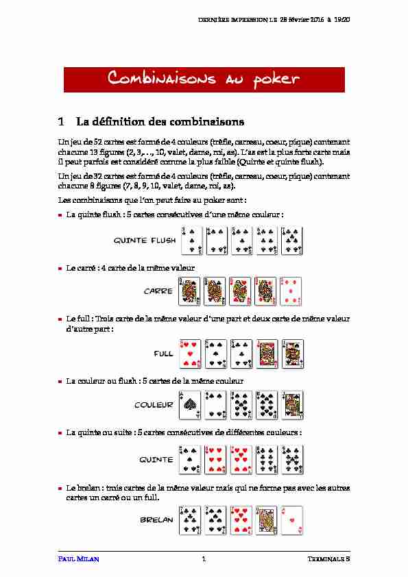 Combinaisons au poker - Lycée dAdultes