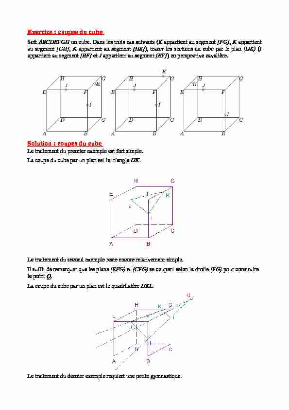 Exercice : coupes du cube Solution : coupes du cube