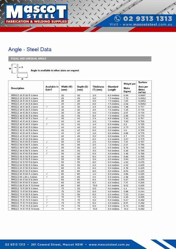 Angle - Steel Data