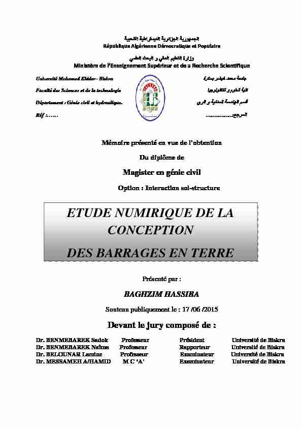[PDF] ETUDE NUMIRIQUE DE LA CONCEPTION DES BARRAGES EN