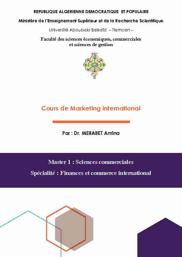 Cours de Marketing international Master 1 : Sciences commerciales