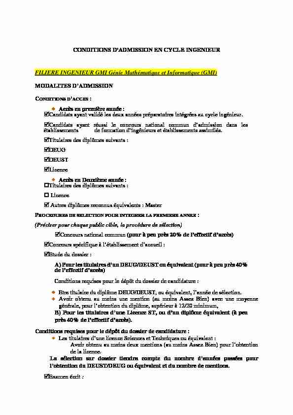 [PDF] CONDITIONS DADMISSION EN CYCLE INGENIEUR