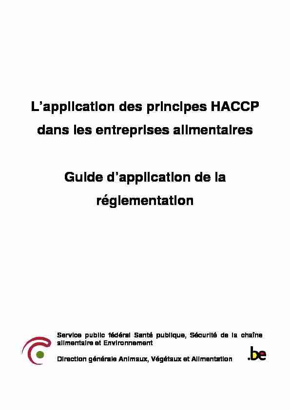 Lapplication des principes HACCP dans les entreprises