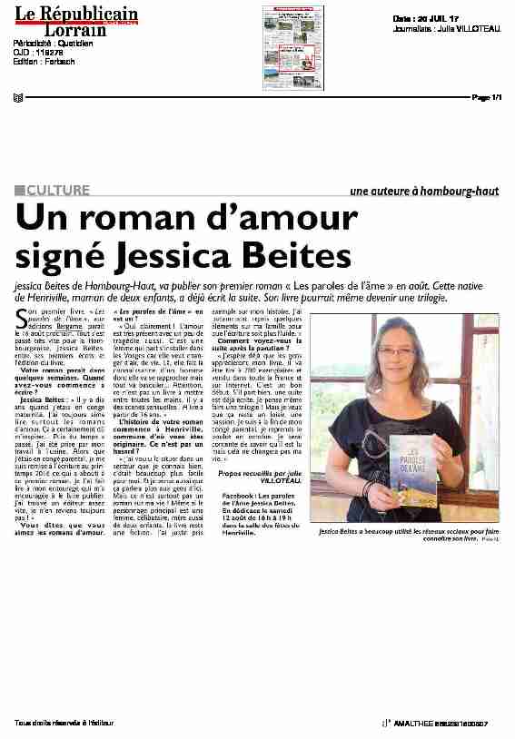 Un roman damour signé Jessica Beites