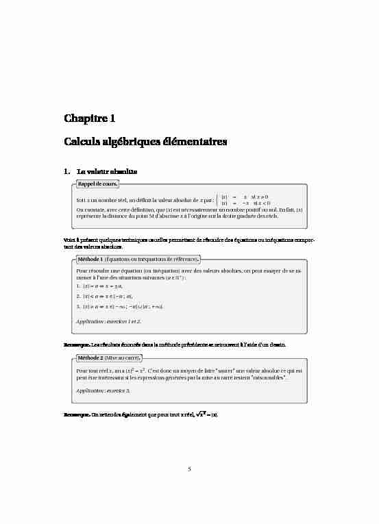 Chapitre 1 Calculs algébriques élémentaires