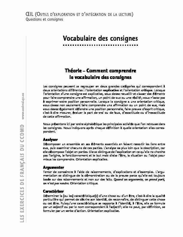 [PDF] Vocabulaire des consignes - CCDMD