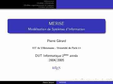 MERISE - Modélisation de Systèmes dInformation