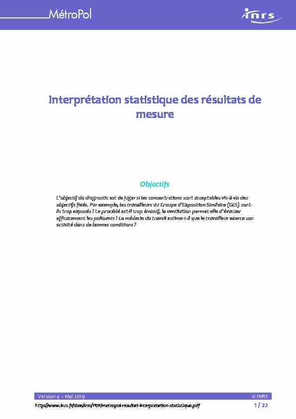[PDF] Interprétation statistique des résultats de mesure - INRS