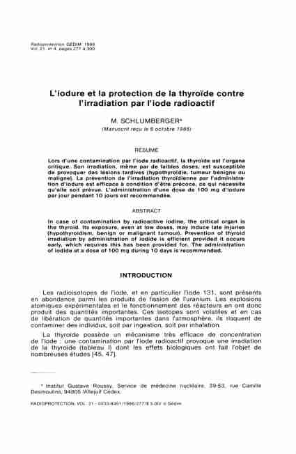 Liodure et la protection de la thyroïde contre l  - Radioprotection