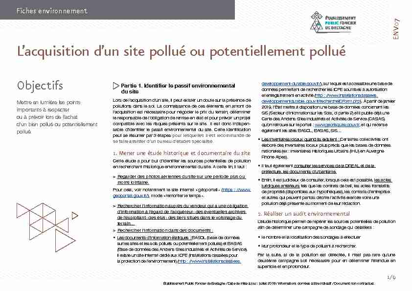 Lacquisition dun site pollué ou potentiellement pollué