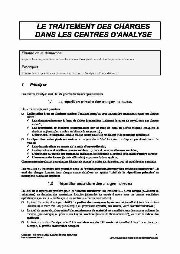 [PDF] LE TRAITEMENT DES CHARGES DANS LES CENTRES DANALYSE