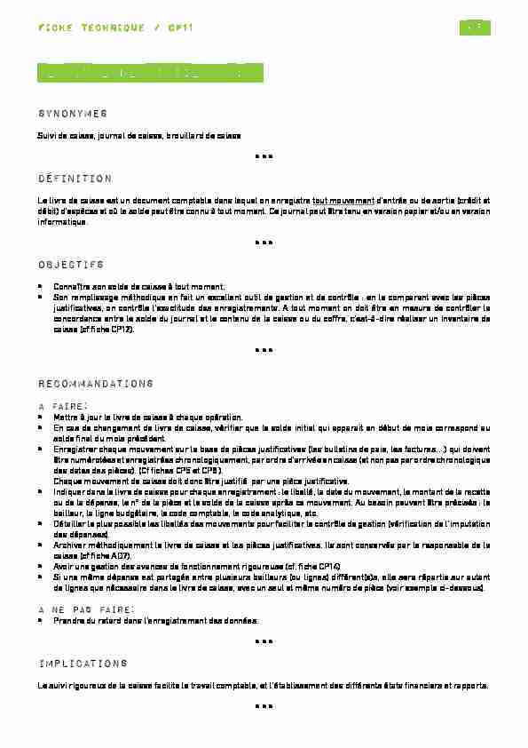 [PDF] LE LIVRE DE CAISSE / CP11 - Plateforme Elsa