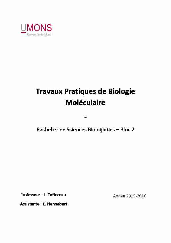 Travaux Pratiques de Biologie Moléculaire -