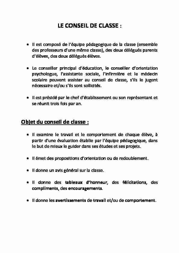 [PDF] LE CONSEIL DE CLASSE :