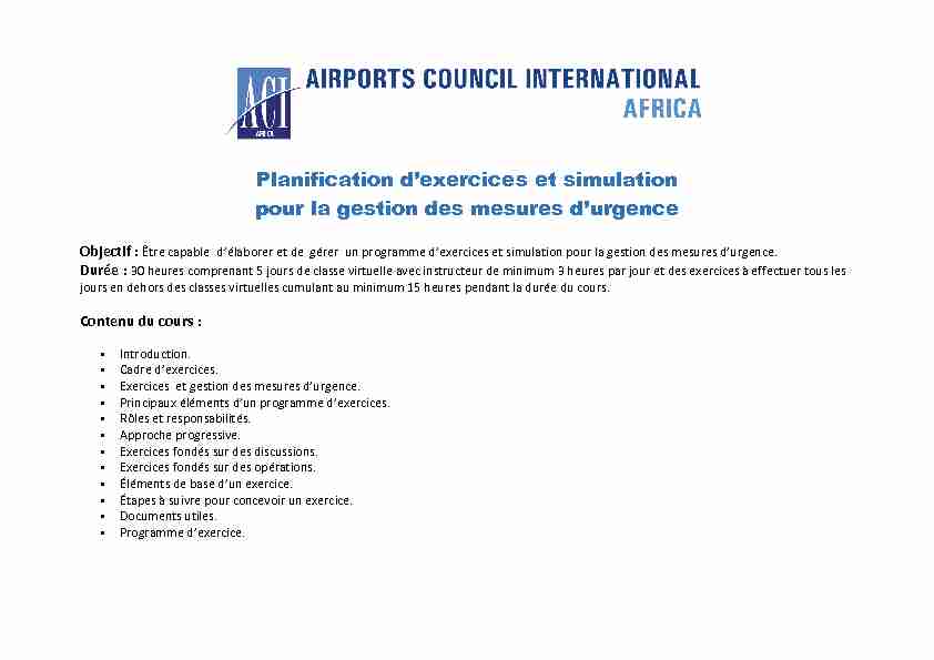 [PDF] Planification dexercices et simulation pour la gestion  - ACI Africa