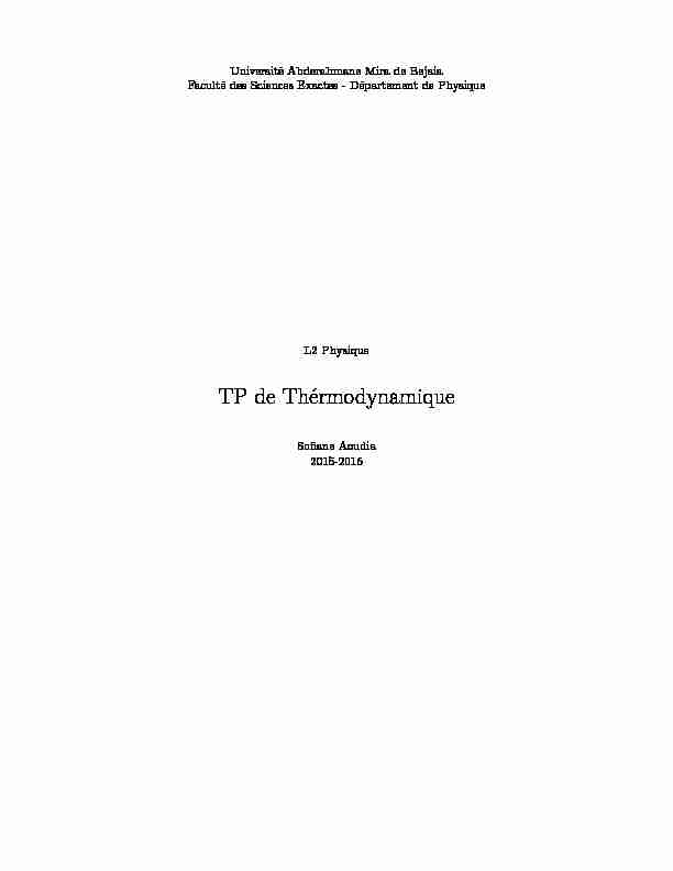 TP de Thérmodynamique