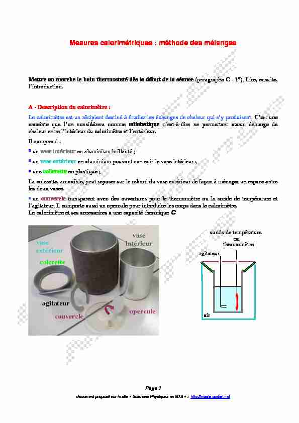 [PDF] Mesures calorimétriques : méthode des mélanges - Nicole Cortial