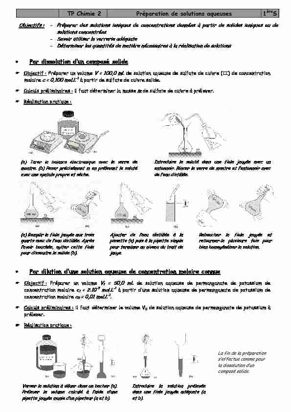 [PDF] TP Chimie 2 Préparation de solutions aqueuses • Par dissolution d