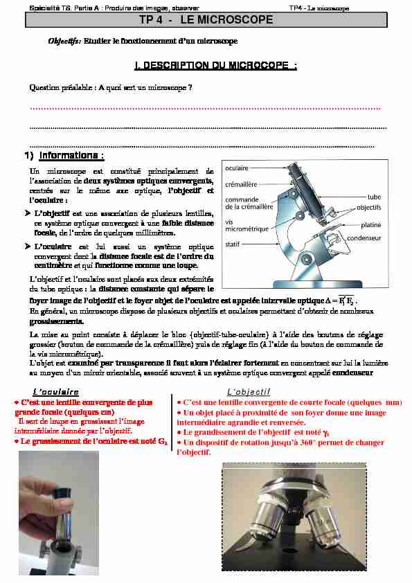 [PDF] TP 4 - LE MICROSCOPE