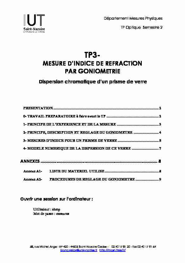 [PDF] MESURE DINDICE DE REFRACTION PAR GONIOMETRIE - Free