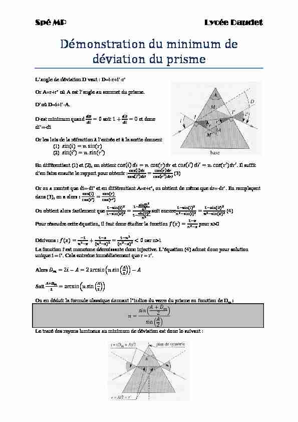 [PDF] Démonstration du minimum de déviation du prisme