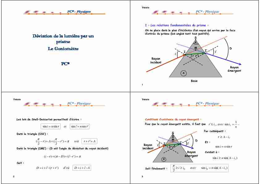 [PDF] PC* Déviation de la lumière par un prisme Le Goniomètre - Unisciel