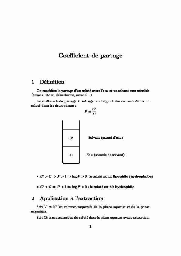 [PDF] Lipophilie, coefficient de partage
