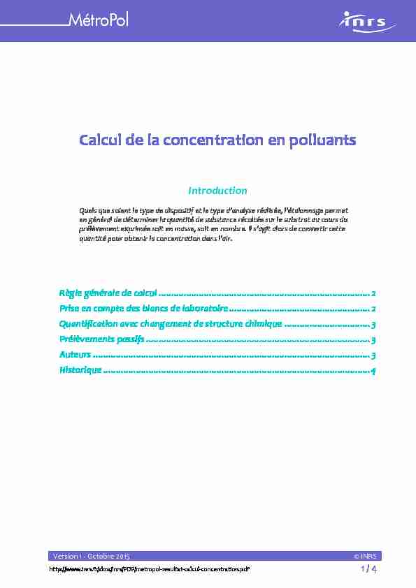 [PDF] Calcul de la concentration en polluants - INRS