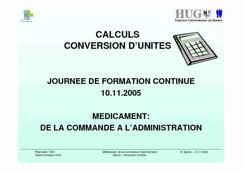 [PDF] CALCULS CONVERSION DUNITES - Pharmacie des HUG