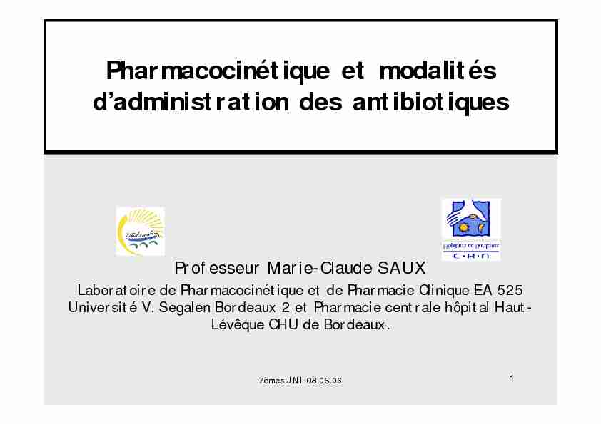 [PDF] Pharmacocinétique et modalités dadministration des  - Infectiologie