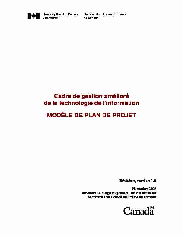 [PDF] Modèle de Plan de Projet - Treasury Board of Canada Secretariat