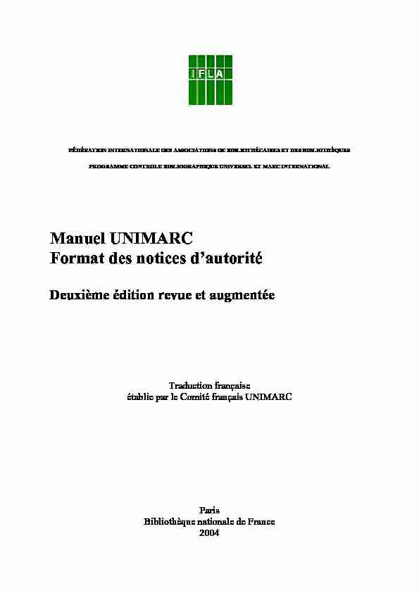 Manuel UNIMARC format des notices dautorité 2ème édition