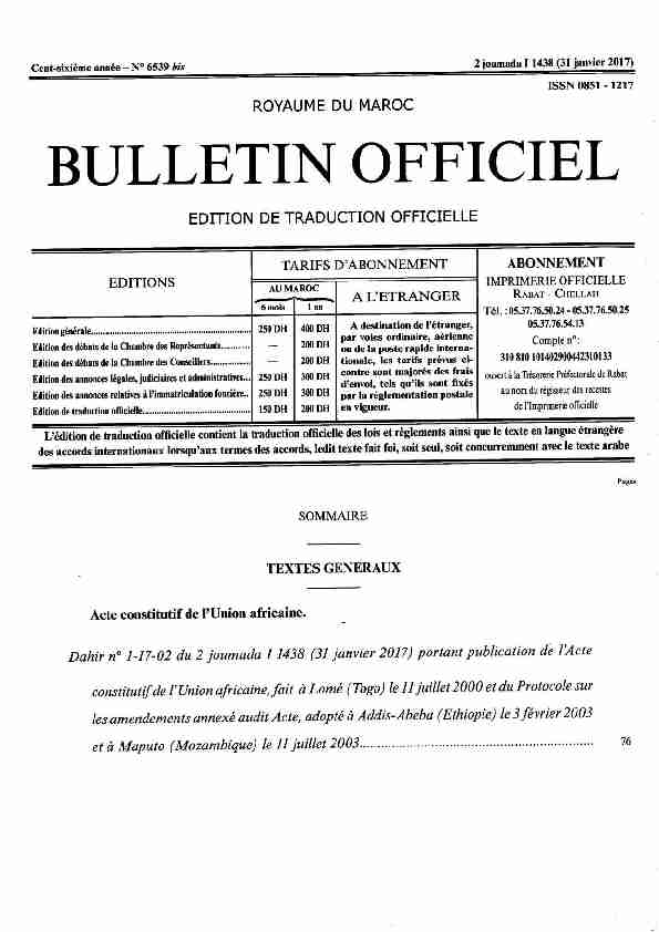 [PDF] BULLETIN OFFICIEL - Gazettes for Africa