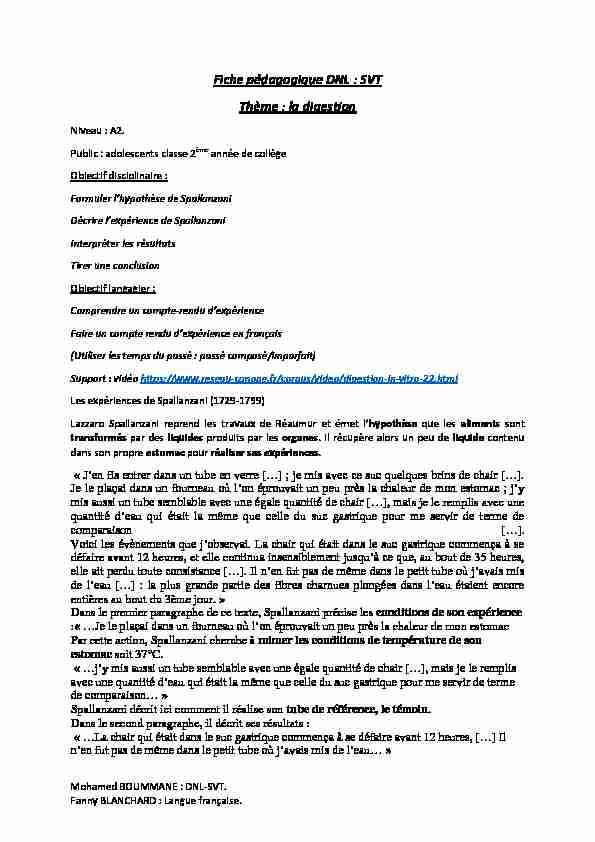 [PDF] la digestion - Fiche pédagogique DNL : SVT Thème - AlloSchool